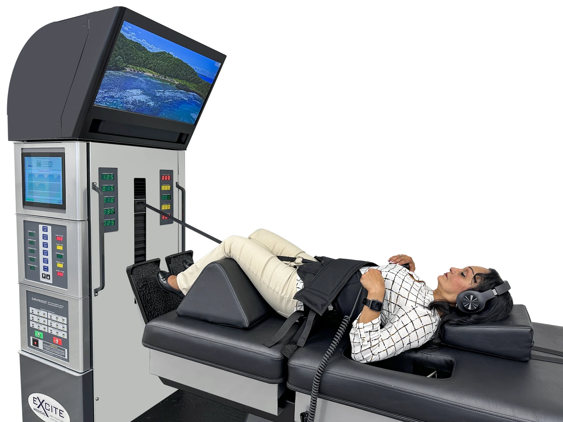 Patient positioned on a DRX9000 spinal decompression table